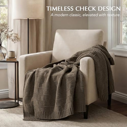 EVERGRACEHOME Modern Checkered Chenille Throw Blanket, 60x80, Mocha Brown | Lightweight Warmth, All-Season Breathability, OEKO-TEX certified, Timeless Grid Pattern, Farmhouse Throw for Couch, Bed, Sofa - color: Mocha Brown, size: 60" X 80"