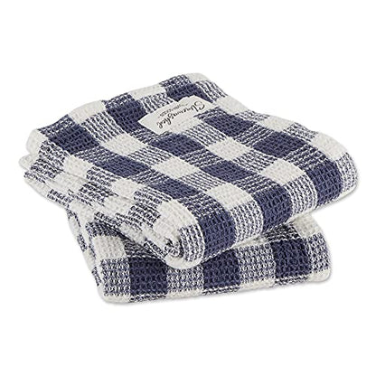 DII Washed Waffle Weave Collection, Dishtowel Set, 18x28, Denim Check, 2 Piece - color: Denim Check