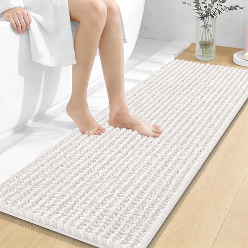 OLANLY Bathroom Runner Rugs 47x17, Thick Soft Absorbent Chenille Bath Rugs | Ivory, Quick-Drying Rubber Backing, Long Shaggy Bath Mat, Machine Washable for Floor, Tub and Shower, Home Decor Accessories - color: Ivory, size: 47" x 17"