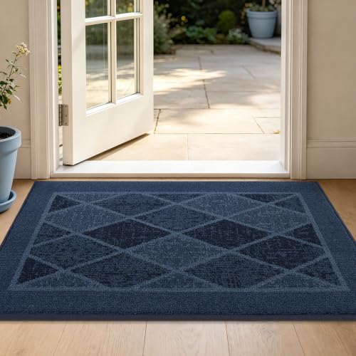 BEQHAUSE Dirt Trapper Door Mats 24" x 36", Non-Slip Washable, Navy Blue | Doormat Indoor Entrance Low-Profile, Dirt Resistant and Absorbent Entryway Rugs Inside Welcome Floor Mat for Front Back Door - color: Navy Blue, size: 24" X 36" (Rectangular)