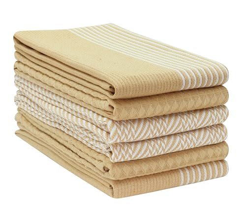6-Pack Kitchen Towels 15x25 Inch, 100% Cotton Waffle Weave - Absorbent, Reusable Dish & Hand Towels with Hanging Loop for Home & Bar Use Spring Easter Summer - Assorted - Tan - color: Tan - Assorted