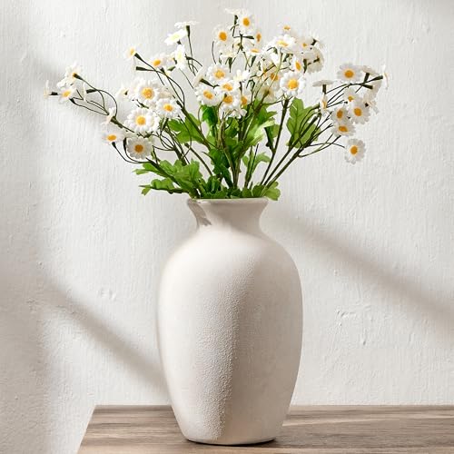 Ceramic Rustic Flower Vase, 8.38 Inch Vintage Pottery Home Decor, Farmhouse Terracotta Vase for Living Room, Table, Shelf, Mantel Decoration, Farmhouse - Off-White - color: Off-white- 8.38"