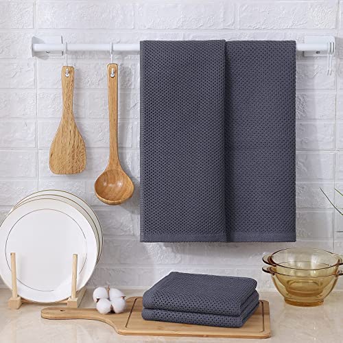 Kitinjoy 100% Cotton Waffle 8-Pack Kitchen Towels, 13" x 28", Dark Grey | Super Soft, Ultra-Absorbent, Fast Drying, lightweight, Quick Drying Kitchen Hand Towels - color: Dark Grey, size: 13 x 28 - 8 Pack