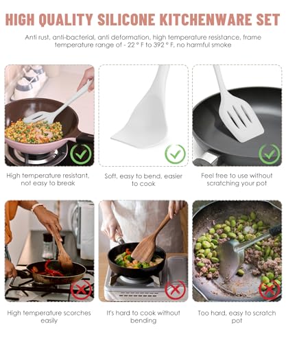 White Kitchen Utensils Set-12 Pieces Silicone Cooking Utensils Set | Dishwasher Safe 392°F Heat Resistant Spatula Set Kitchen Utensil Set for Nonstick Cookware,Best Kitchen Tools with Holder - color: White