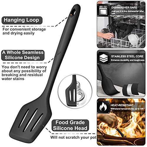 43 Pcs AIKKIL Kitchen Utensils Set, Heat Resistant Silicone Cooking Kitchen Utensils Set with Holder, Spoon, Spatula, Kitchen Gadgets Tools Set For Nonstick Cookware, Dishwasher(BPA Free, Black) - color: Black