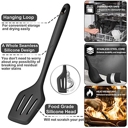 43 Pcs AIKKIL Kitchen Utensils Set, Heat Resistant Silicone Cooking Kitchen Utensils Set with Holder, Spoon, Spatula, Kitchen Gadgets Tools Set For Nonstick Cookware, Dishwasher(BPA Free, Black) - color: Black