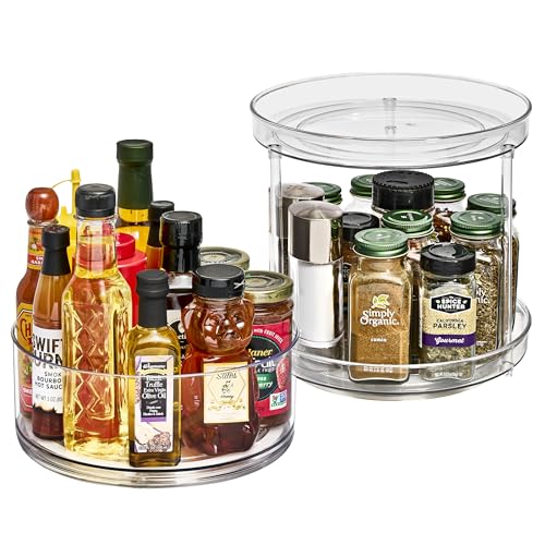 Sorbus 9 Inch Clear Lazy Susan Organizer Set, 1 Tall Turntable Organizer for Spice Organization for Cabinet, One 2 Tier Lazy Susan for Kitchen, Home, Office, Closet, Laundry Room Organization - size: Tall + 2 Tiered