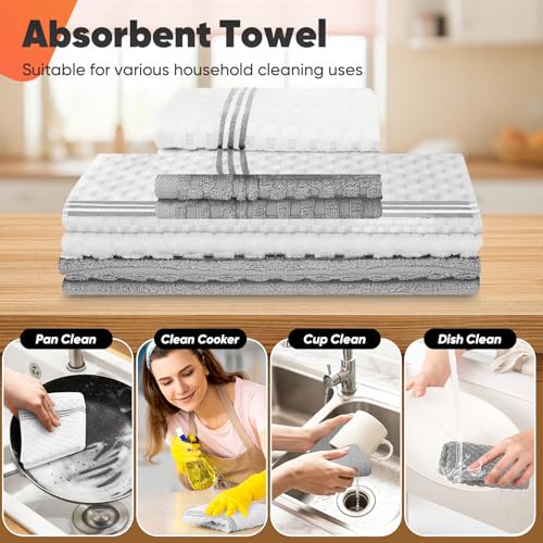 Oven Mitts Kitchen Towels and Dishcloths with Pot Holders Sets, Oven Gloves Hot Pads 500°F Heat Resistant with Silicone Grip, Include 2 Cooking Gloves/2 Potholders/4 Kitchen Towels/4 Dish Towels-Gray - color: Gray
