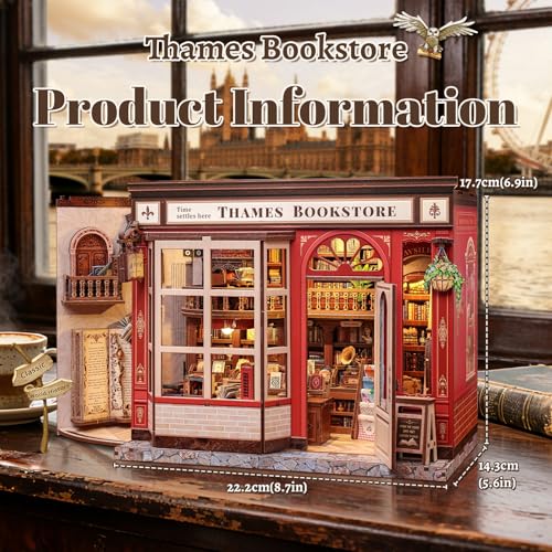 Book Nook Kit - 3D Wooden Puzzles for Adults | DIY Miniature House Kit Booknook British Style Bookshelf Decor Gifts for Women Readers Book Lovers (Thames Bookstore) - style: Thames Bookstore