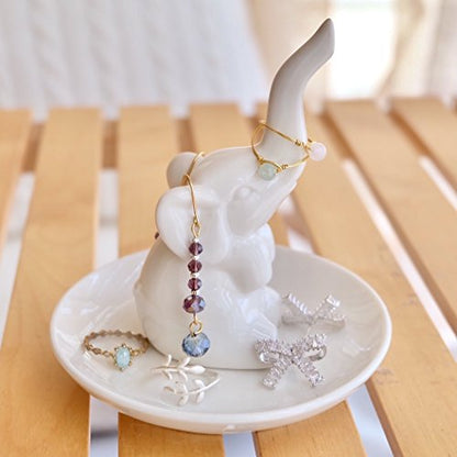 PUDDING CABIN White Elephant Gifts for Women, Wedding Ring Holder Dish, Elephant Gifts for Women Mom Friends, Aunt, Sisters, Birthday Engagement Bridal Shower Mothers Day Xmas Gift - style: Elephant White