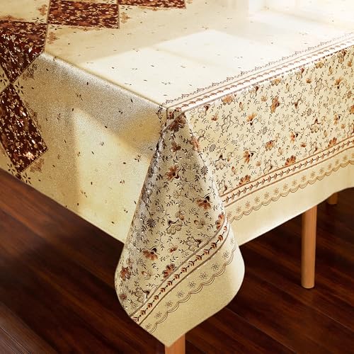 Rectangle Heavy Duty Vinyl Tablecloth Flower Gold Waterproof Oil-Proof Table Cloth Wipeable Fabric Table Cover Protector for Banquet Gathering Birthday Use（Gold Metallic Flower 54"x78"） - color: Gold Metallic Flower