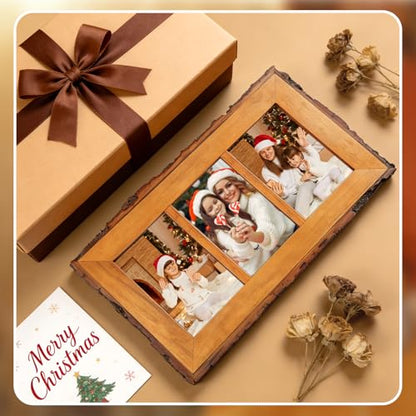 Golden State Art 4x6 Collage Picture Frame,Solid Wood&Real Glass,3 Photos | Multi Picture Frame for (3) 4x6 Photos - Natural Bark Edges Design - Farmhouse Collage Wall Decor - Rustic Brown - size: 3 Openings 4x6