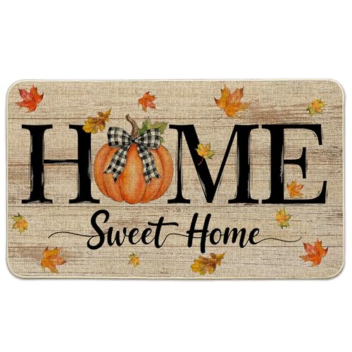 Hexagram Fall Doormat Outdoor 17x29, Fall Home Sweet Home Door Mat | Autumn Outdoor Mats for Front Door, Autumn Porch Rug, Pumpkin Porch Decor - color: Fall Home
