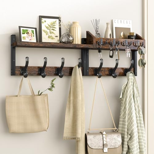Evermagin 29" Coat Rack Wall Mount with Shelf for Entryway, Rustic Brown | Wall Mounted Coat and Key Rack with Hooks, Key Holder with Mail Organizer for Wall, Living Room, Mudroom, Bedroom - color: Rustic Brown, size: 29 inch