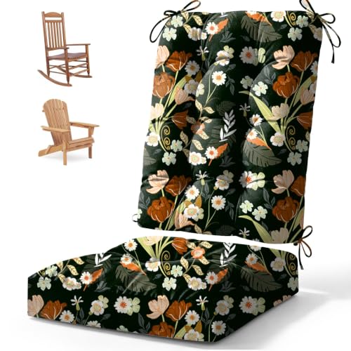 Outdoor Waterproof Rocking Chair Cushion Premium Oxford Patio Chair Cushions Backed Bottom Thick Cotton Rocking Chair Pads 2pcs Set of Upper and Lower with Ties, Black Peony2# - color: 1#, size: 1 Pack