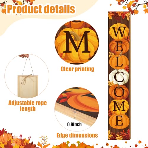 47" Fall Wooden Porch Sign Vertical Fall Welcome Standing Signs Pumpkin Leaves Standing Welcome Porch Sign for Outdoor Autumn Thanksgiving Harvest Home Garden Yard Farmhouse Front Door Decor