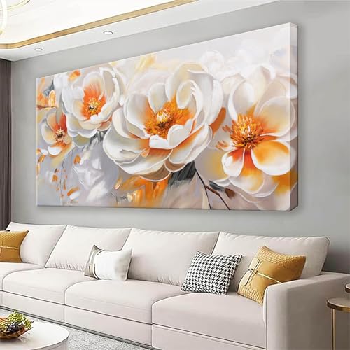 Suconvng Canvas Art Wall Decor Modern Minimalist Home Wall Decor Flower Paintings Orange White Wall Art Prints Floral Art Pictures For Bedroom Kitchen Office Artwork 20"×40" - color: orange white, size: 40"L x 20"W
