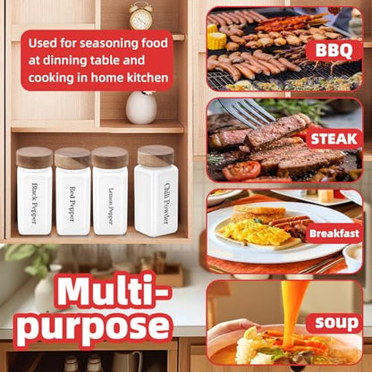 6Pcs 4 oz Square Glass Spice Jars with Label, Empty Spice Containers with Wooden Lids, Square Seasoning Containers and Supplement Set, Small Seasoning Bottles for Salt, Sugar, Pepper (White) - color: White