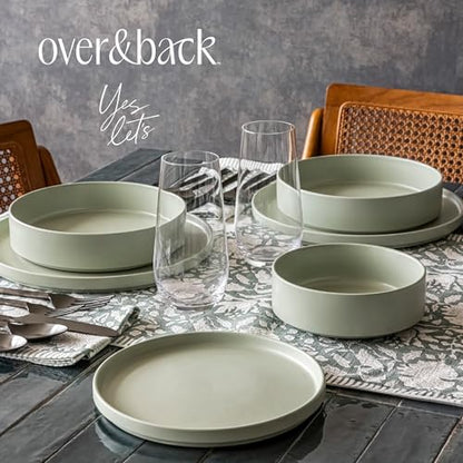 over&back 16-Piece Stackable Dinnerware Dish Set - Stoneware Dishes - Includes 4 Dinner Plates, 4 Salad Plates, 4 Cereal Bowls, and 4 Dinner Bowls - All-Occasion Place Settings - Semi-Matte Sage - color: Sage, size: Dinner Set | 16 Pieces
