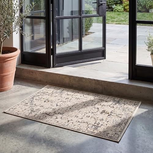 SAFAVIEH Accent Rug 2x3 - Madison Collection - Boho Distressed Medallion Design, Ivory & Grey Gold, Non-Shedding & Easy Cleaning, Ideal for Front Door, Kitchen, Foyer, Entryway, Bedside (MAD473H) - color: Ivory/Grey Gold, size: 2'2" x 4' (Rectangular)