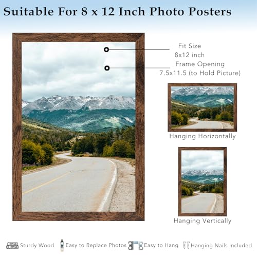 8x12 Picture Frame Deep Brown for Wall Hanging, Wood 8 x 12 Frame Photo Frame for Wall Horizontally or Vertically, Deep Brown, 3 Pack - size: 8x12 inch