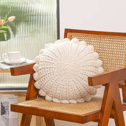 Knitted Throw Pillow Round Couch Pillow (Beige, 18inch) | Include Insert Handmade Decorative Plush Pillow Cute Cushion - color: Beige