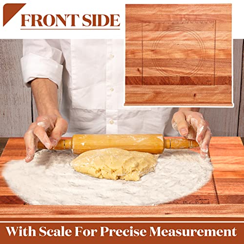 Vesici Walnut Pastry Board with Lip for Rolling Dough 24" x 22.8" x 1.5" Large Wooden Cutting Chopping Kneading Board with Engraved Measurements for Counter Tabletop Kitchen - size: 24.4"L x 23"W