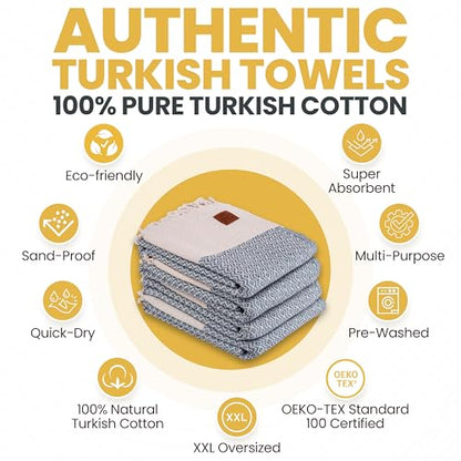 Gold CASE Turkish Beach Towel Set of 4 – 100% Cotton Large Turkish Bath Towels 67 x 38'' – Zeus Extra Large, Quick Dry & Sand Free Towels – Peshtemal for Pool – Grey - color: Grey, size: Zeus Beach Bath Towel