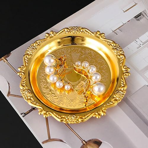 Yosoo Health Gear Appetizer Plate Metal Set Handcrafted Zinc Alloy Decorative Gold Plates Exquisite Design for Serving Appetizers and Snacks at Gatherings Parties Gift Idea