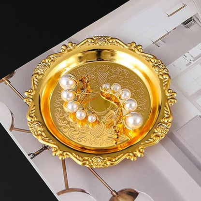 Yosoo Health Gear Appetizer Plate Metal Set Handcrafted Zinc Alloy Decorative Gold Plates Exquisite Design for Serving Appetizers and Snacks at Gatherings Parties Gift Idea
