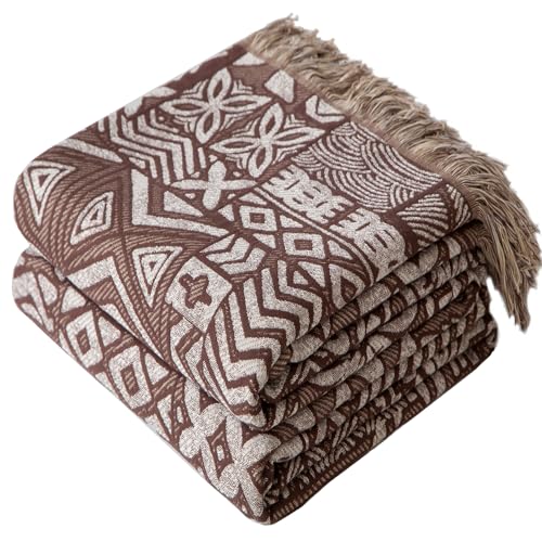 Phuryllic Boho Throw Blanket Twin Size, Soft Cozy Cotton Muslin Quilt Blanket for Bed Decor, Patchwork Block Couch Sofa Chair Cover, Vintage Farmhouse Cottage Tapestry Woven Blanket, Brown&White - color: Twilight Bloom, size: 60" x 80"