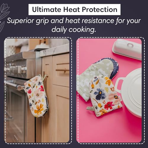 Crae Home Cute Cotton Oven Mitt, Heat-Resistant Kitchen Mitt for Baking Use | Silicone Grip Lined, Hanging Loop, Pot Holder Style Oven Glove, Baking & Cooking, 10.5 x 5.5 Inch, Ester Pattern Kitchen Mitt - color: Ester