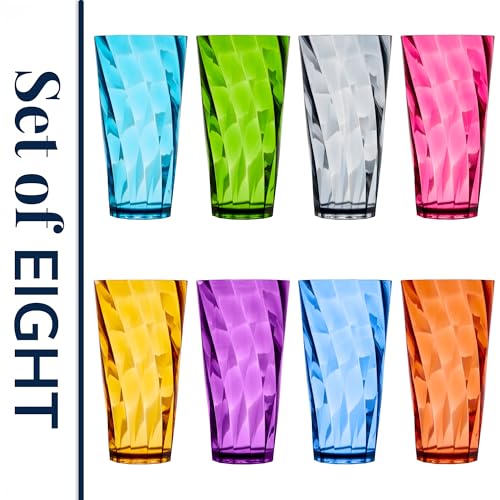 US Acrylic Optix Plastic Reusable Drinking Glasses (Set of 8) 26oz Iced-Tea Cups in Jewel Tone Colors | BPA-Free Tumblers, Made in USA | Top-Rack Dishwasher Safe - size: 26 ounces