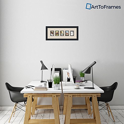 ArtToFrames Collage Photo Frame Double Mat with 5-2.5x3.5 Openings and Satin Black Frame - color: Seaside, size: 2.5x3.5
