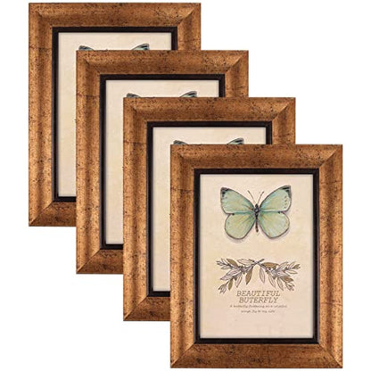XUANLUO 5x7 Picture Frames Set of 4 Rustic Retro Photo Frame with HD Plastic Cover for Wall Mount and Tabletop Display Family Friends Wedding Gift - color: Gold-4pcs, size: 5 x 7 inch