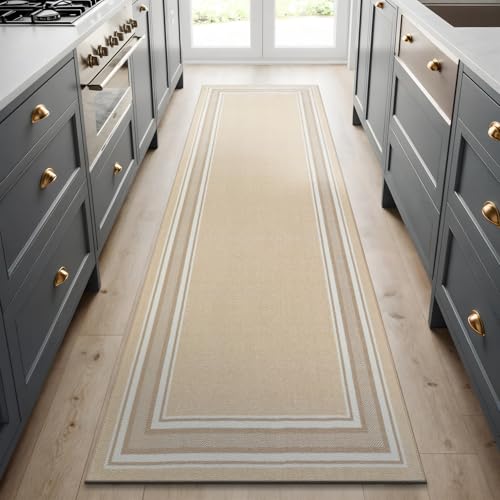 Beverly Rug Non Slip Area Rugs 2x7 Modern Bordered Non Skid Rubber Backing Soft Runner Rug for Living Dining Room Easy to Clean Non Shedding Kitchen Bedroom Indoor Carpet 2 x 7 Beige - color: Beige, size: 2' x 7' (Rectangular)