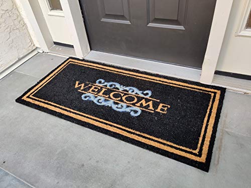 Elegant Welcome Coco Coir Doormat, 22" x 47", Extra-Large Low-Profile Indoor Outdoor Entrance Mat with Non Slip Rubber Backing