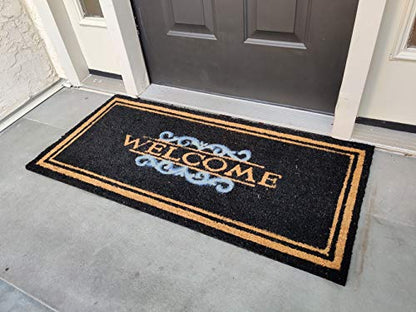 Elegant Welcome Coco Coir Doormat, 22" x 47", Extra-Large Low-Profile Indoor Outdoor Entrance Mat with Non Slip Rubber Backing