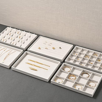 Oirlv Linen 7 Lines Ring Storage Tray Rings Showcase Display Organizer Plate - size: 7 lines