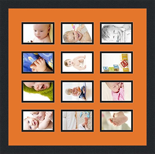 ArtToFrames Double-Multimat-1156-712/89-FRBW26079 Collage Photo Frame Double Mat with 12-3.25x4.75 Openings and Satin Black Frame - color: October fest, size: 12 - 3.25x4.75