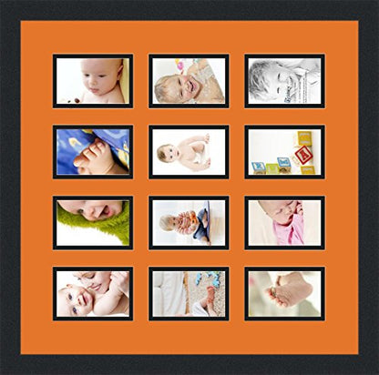 ArtToFrames Double-Multimat-1156-712/89-FRBW26079 Collage Photo Frame Double Mat with 12-3.25x4.75 Openings and Satin Black Frame - color: October fest, size: 12 - 3.25x4.75