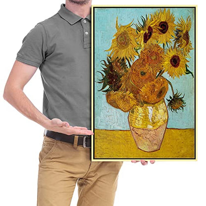 Wieco Art Framed Canvas Wall Art Size L Sunflower by Vincent Van Gogh Oil Paintings Reproduction Abstract Wall Decorations for Living Room Golden Frame Home Decorations - size: 24"L x 16"W
