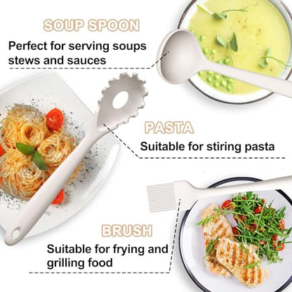 Kitchen Utensils Set, Umite Chef 22Pcs Silicone Cooking Utensils Set, Heat Resistant Silicone Kitchen Spatulas Set with Holder, White Cooking Gadgets Tools Set for Nonstick Cookware, Dishwasher Safe - color: White
