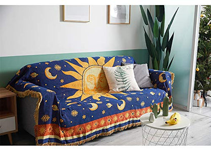 Erke Sun Blanket Hippy Celestial Couch Sheet Cover Wicca Home Decor 70"x90" | Sun Moon Witchy Hippie Decoration, Double Sided Cotton Woven 90s’ Throws Blankets for Couch Bed - size: 70" x 90"