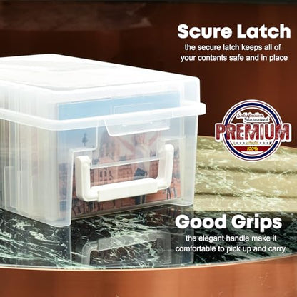 ALINK Photo Storage Box 5 x 7 In Photo Case, 10 Inner Large Photo Keeper, Clear Photo Storage Container, Seed Craft Cards Pictures Organizer, Plastic Office Organizer with 1 Label Sticker - size: 5" X 7"