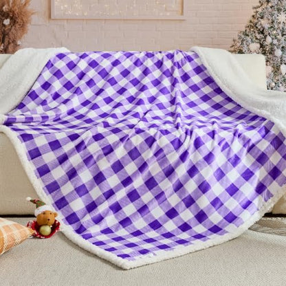 BEAUTEX Christmas Sherpa Fleece Twin Blanket Soft Warm Buffalo Plaid | Plush Blanket & Throw, Winter Cozy Fuzzy for Couch, Sofa, Bed (Purple, 60" x 80") - color: Purple, size: Twin-60"x80"