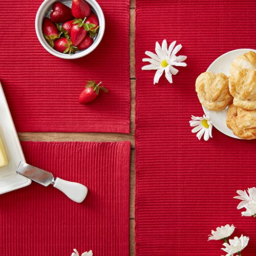 DII Basic Everyday Ribbed Tabletop 100% Cotton, Placemat Set, 13x19, Cardinal Red, 6 Piece - color: Cardinal Red, size: 13x19"