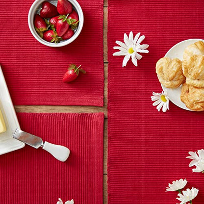 DII Basic Everyday Ribbed Tabletop 100% Cotton, Placemat Set, 13x19, Cardinal Red, 6 Piece - color: Cardinal Red, size: 13x19"