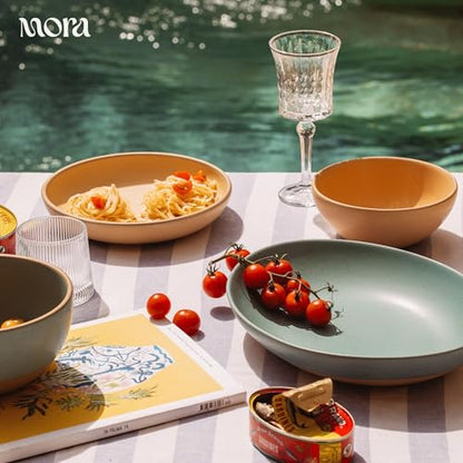 MORA Jumbo and Large Serving Dishes Set of 2, 13 inch and 12 inch Ceramic Pottery Oval Platters - Microwave, Oven and Dishwasher Safe - Iris & Merrigold - color: Iris & Merrigold, size: Jumbo & Large
