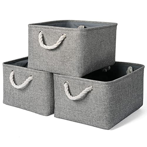 Storage Bins - 3PCS Fabric Storage Baskets for Organizing Shelves | Large Basket Closet Organizer for Home Shelf Dog Laundry Organization | Collapsible Storage Cubes W/Handles - color: Grey, size: 3PCS/Large - 15.7Lx11.8Wx8.3H